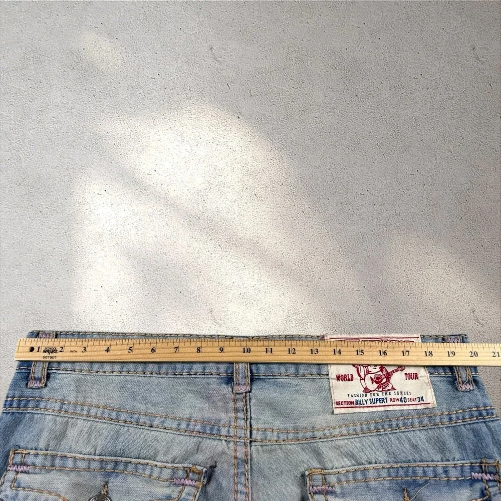 True Religion Billy Super T Jeans Mens 40x33 Blue Made‎ USA Distressed Bootcut